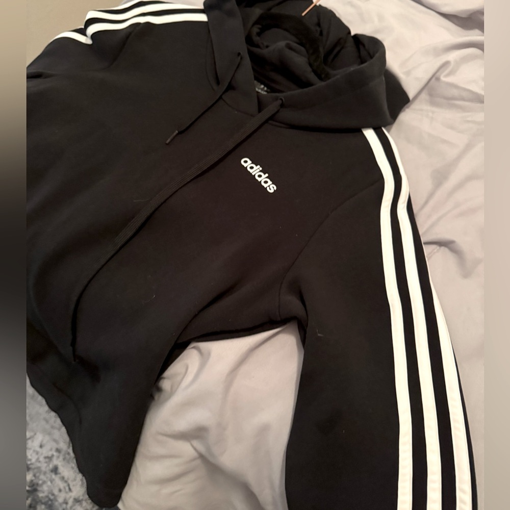 Adidas, black and white sweatshirt.